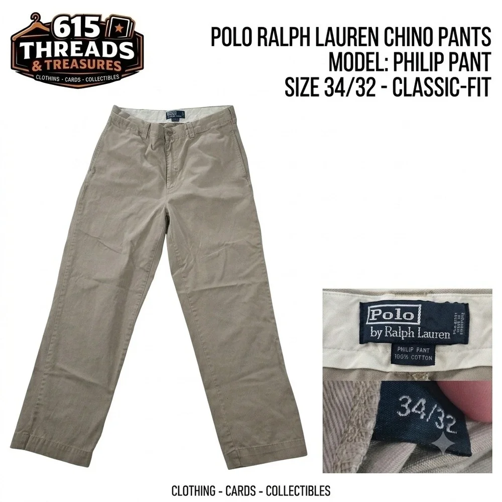 Polo Ralph Lauren Chino Pants Mens 34x32 Khaki Beige Philip Pant Classic Fit